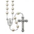  WHITE FAUX PEARL DOUBLE CAPPED ROUND BEAD ROSARY 